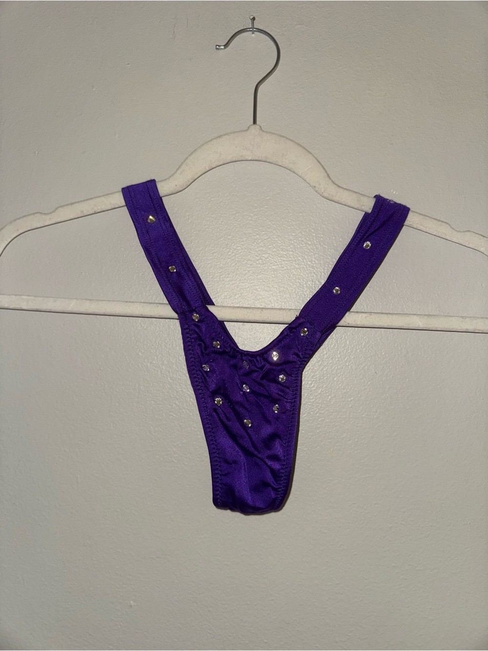Exotic dancewear, purple rhinestone thong, OSFM